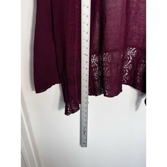 Dressbarn Women's S Burgundy Crochet Knit Open Front Cardigan 100% Cotton Boho - Picture 6 of 7